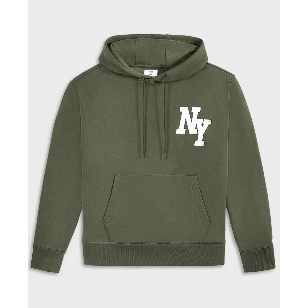 Mode of One Mens Long Sleeve Oversized NY Hoodie in Wild Ivy Size M
